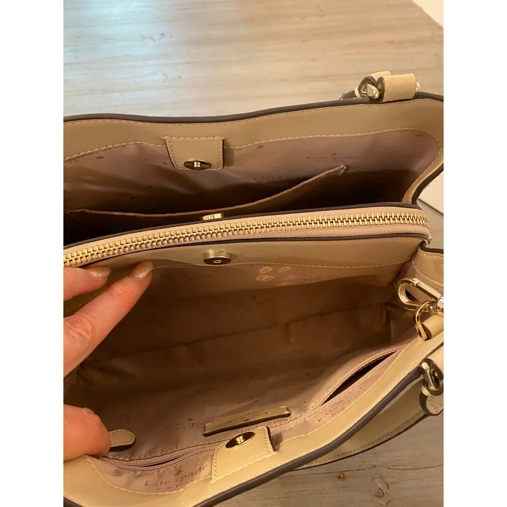 Kate Spade New York Pebbled Leather Satchel Crossbody Bag Beige Cream Two-Tone